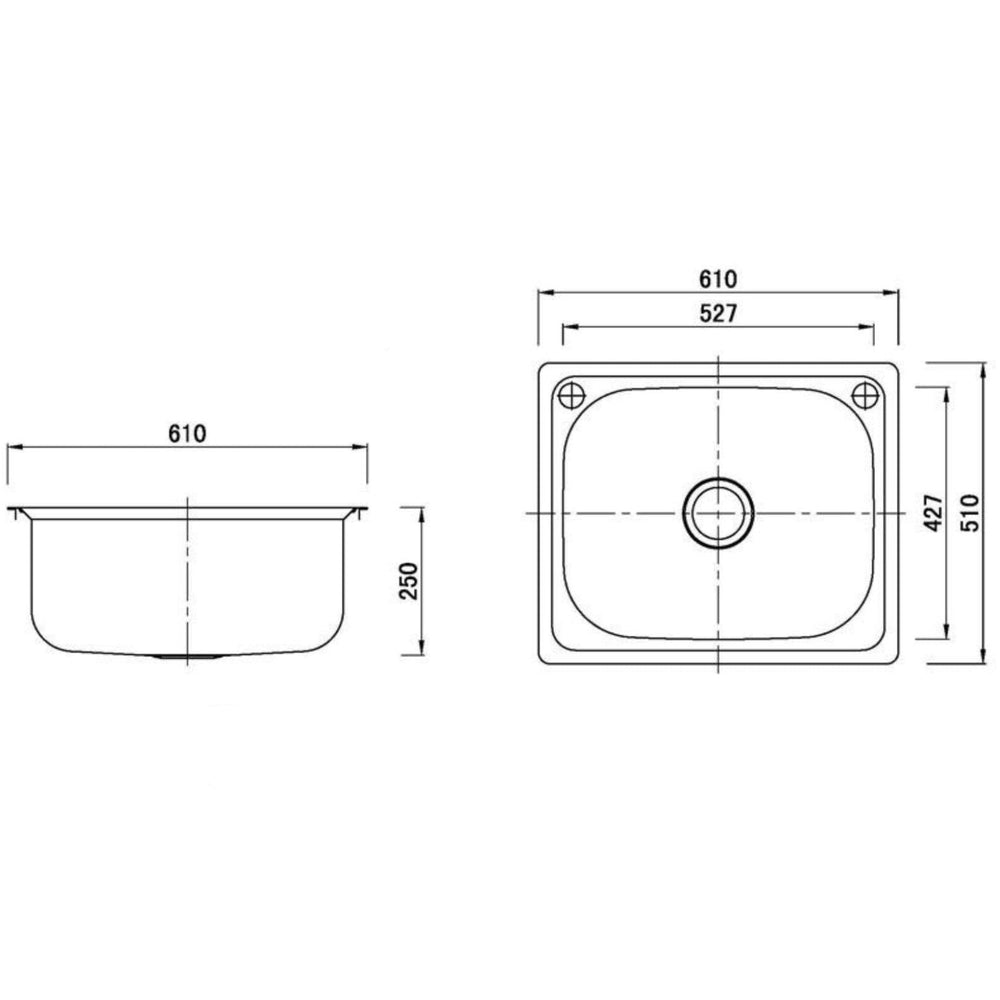POSEIDON DROP-IN SINGLE BOWL LAUNDRY SINK STAINLESS STEEL 610MM