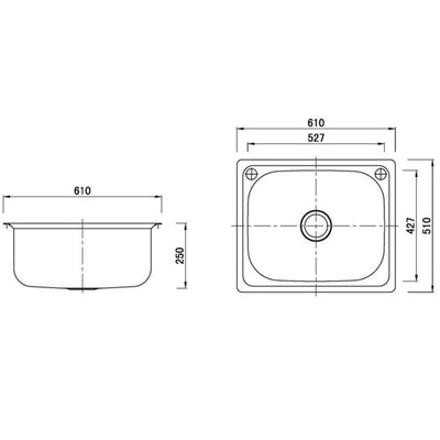 POSEIDON DROP-IN SINGLE BOWL LAUNDRY SINK STAINLESS STEEL 610MM
