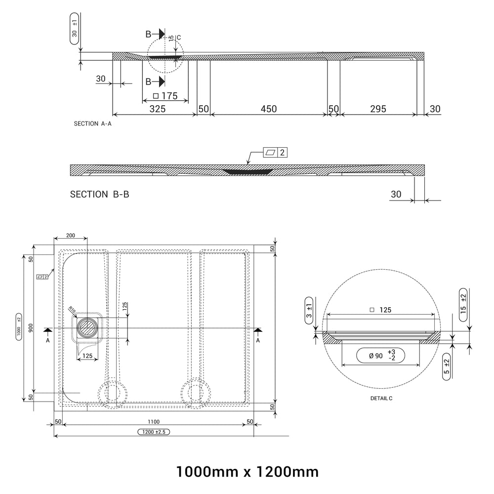 DOMUS LIVING PIETRA NERO SHOWER FLOOR (CUSTOM SIZING)