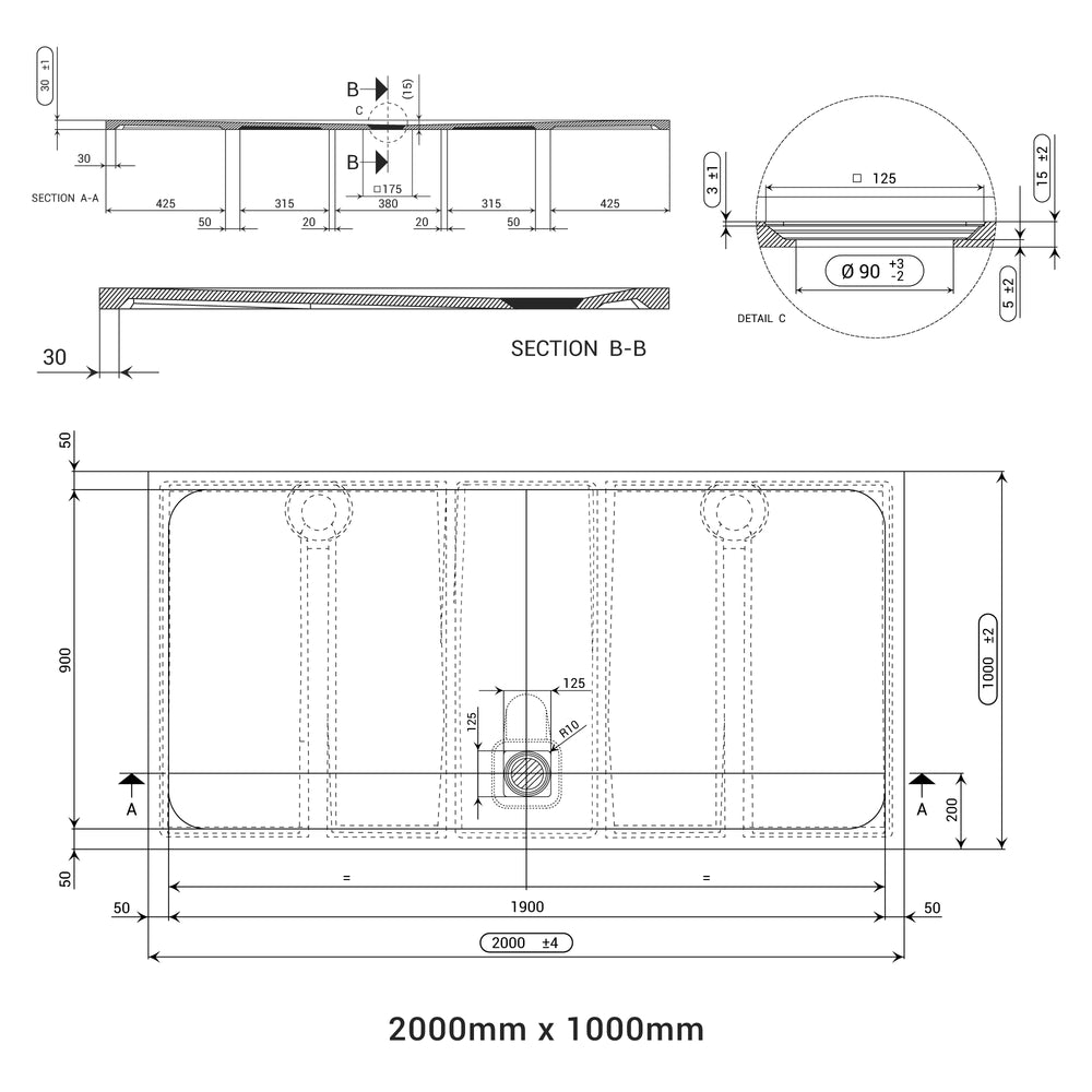 DOMUS LIVING PIETRA NERO SHOWER FLOOR (CUSTOM SIZING)
