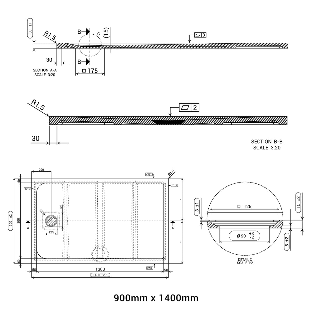 DOMUS LIVING PIETRA NERO SHOWER FLOOR (CUSTOM SIZING)