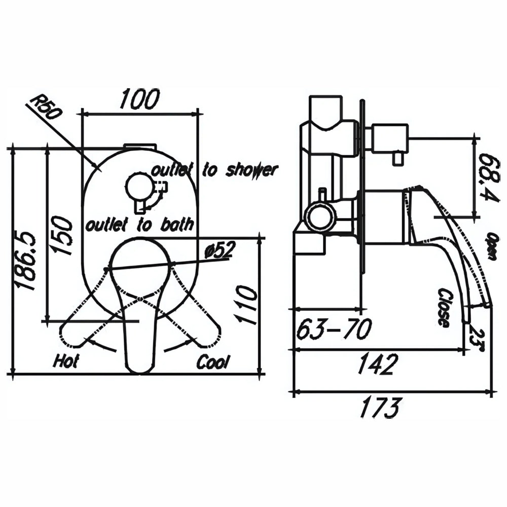 HELLYCAR DEMOS WALL MIXER WITH DIVERTER 150MM CHROME