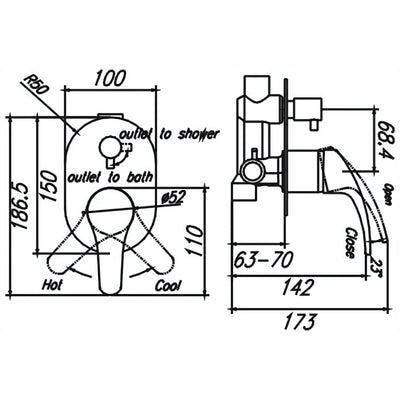 HELLYCAR DEMOS WALL MIXER WITH DIVERTER 150MM CHROME