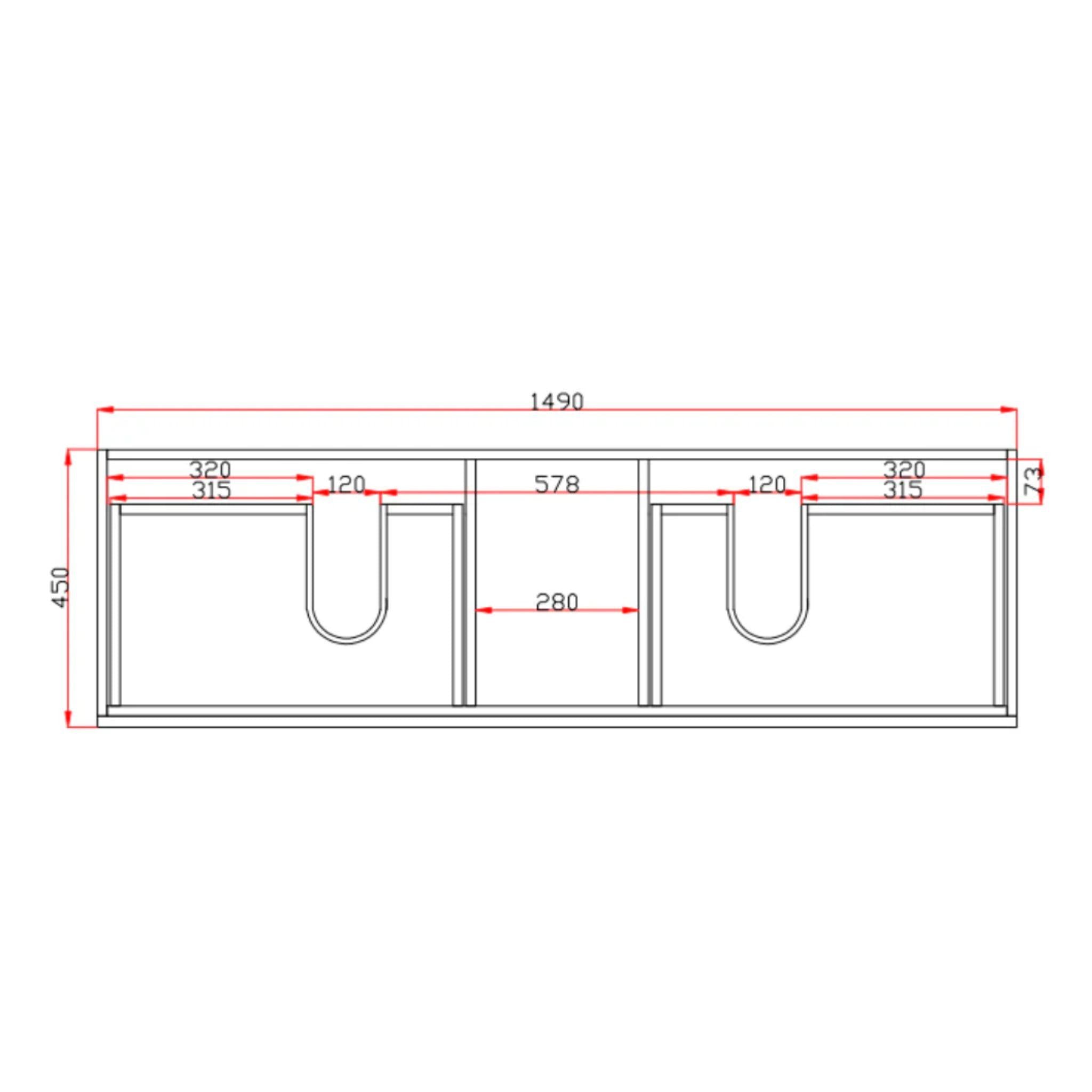 POSEIDON QUBIST DARK OAK 1500MM DOUBLE BOWL FREE STANDING VANITY
