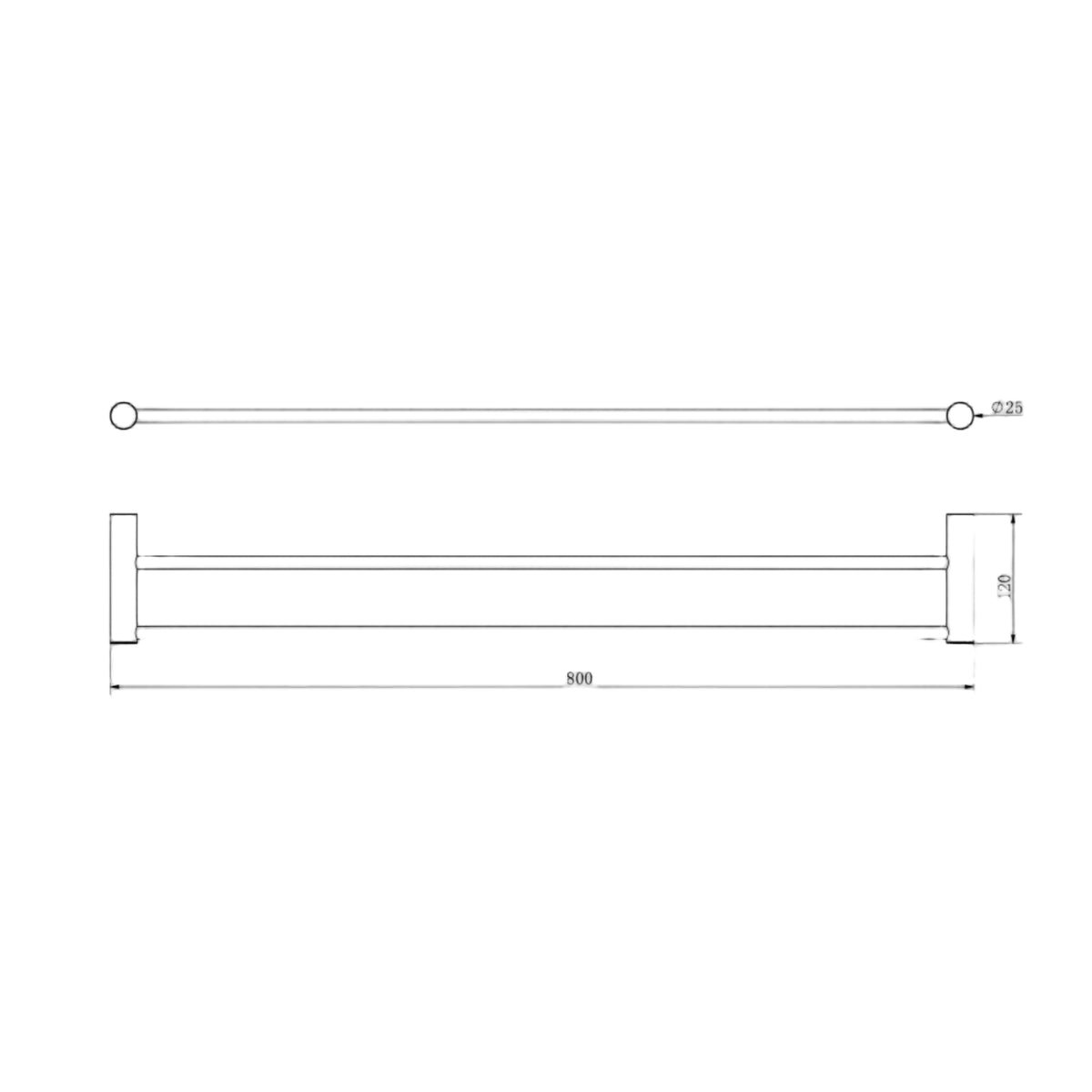 Linsol Dotti Double Towel Rail 800mm line drawing