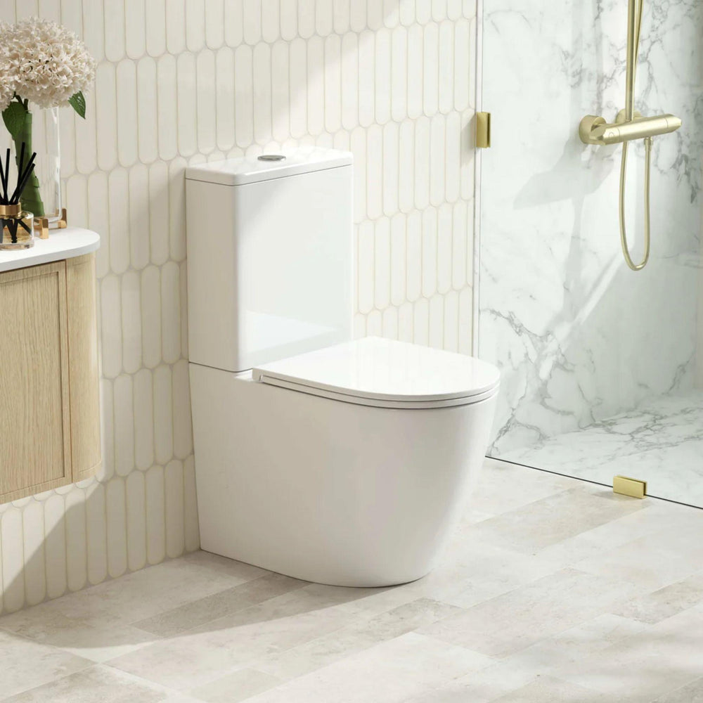 MERCIO DIANA QUIET RIMLESS AND TORNADO FLUSH BACK TO WALL TOILET SUITE GLOSS WHITE