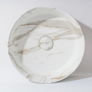 CLAYA ROUND ABOVE COUNTER BASIN MATTE WHITE CARRARA MARBLE LOOK 360MM
