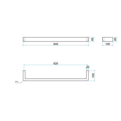 THERMOGROUP SQUARE SINGLE BAR HEATED RAIL WITH CURVED CORNERS STAINLESS STEEL 640MM