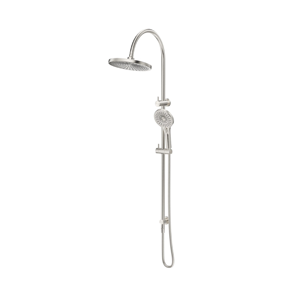 BELLA VISTA MICA GOOSENECK DUAL SHOWER RAIL 1206MM BRUSHED NICKEL
