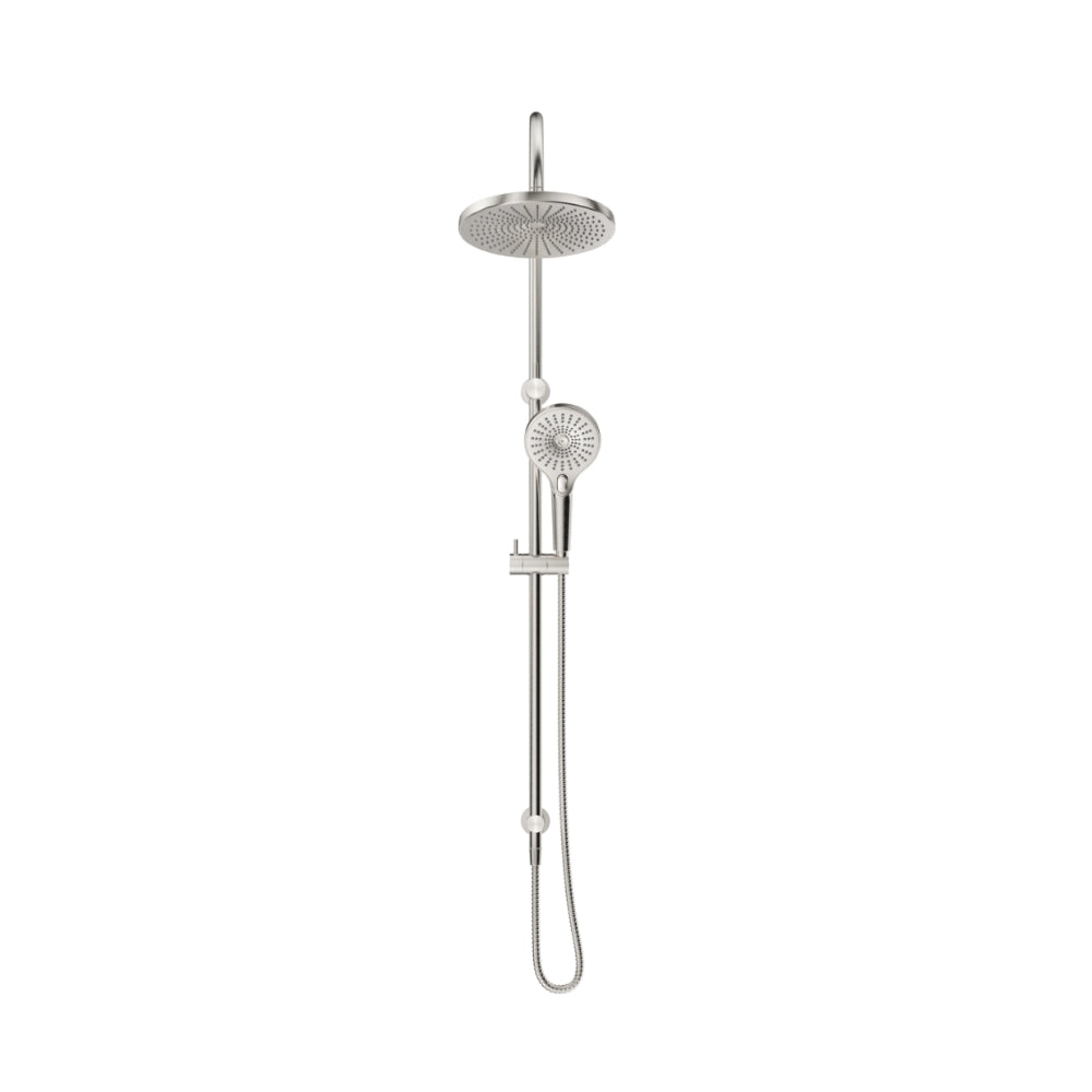 BELLA VISTA MICA GOOSENECK DUAL SHOWER RAIL 1206MM BRUSHED NICKEL