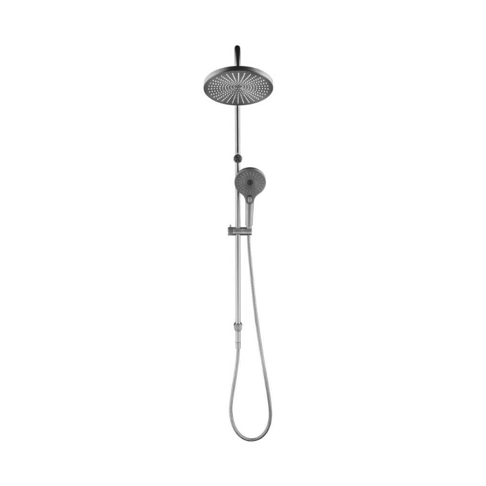 BELLA VISTA MICA FLUTED GOOSENECK DUAL SHOWER RAIL 1200MM BRUSHED NICKEL