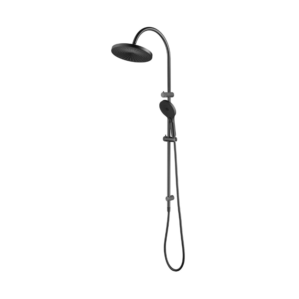 BELLA VISTA MICA FLUTED GOOSENECK DUAL SHOWER RAIL 1200MM GUN METAL