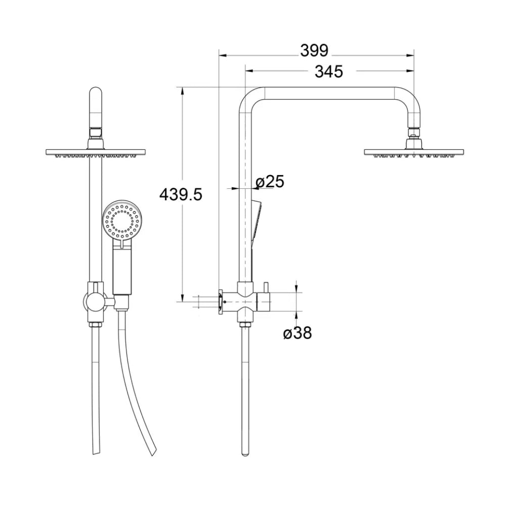 BELLA VISTA MICA HALF-RAIL SHOWER 439MM CHROME