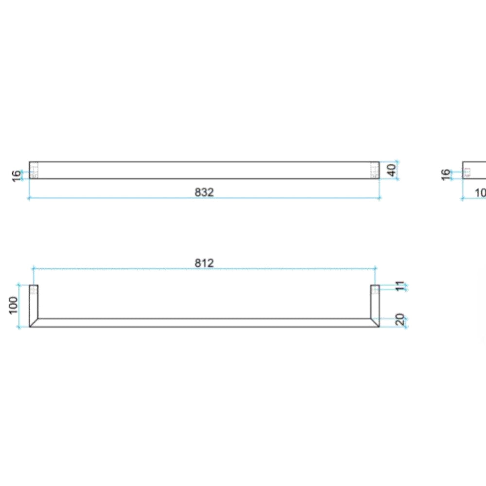THERMOGROUP SQUARE SINGLE BAR HEATED TOWEL RAIL 832MM STAINLESS STEEL