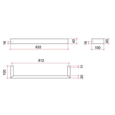 THERMOGROUP SQUARE SINGLE BAR HEATED TOWEL RAIL 832MM BRUSHED STAINLESS STEEL