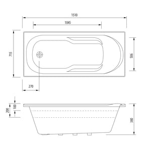 OLIVERI DUBLIN INSET BATHTUB WITH TILE BEAD HIGH GLOSS WHITE (AVAILABLE IN 1510MM AND 1650MM)
