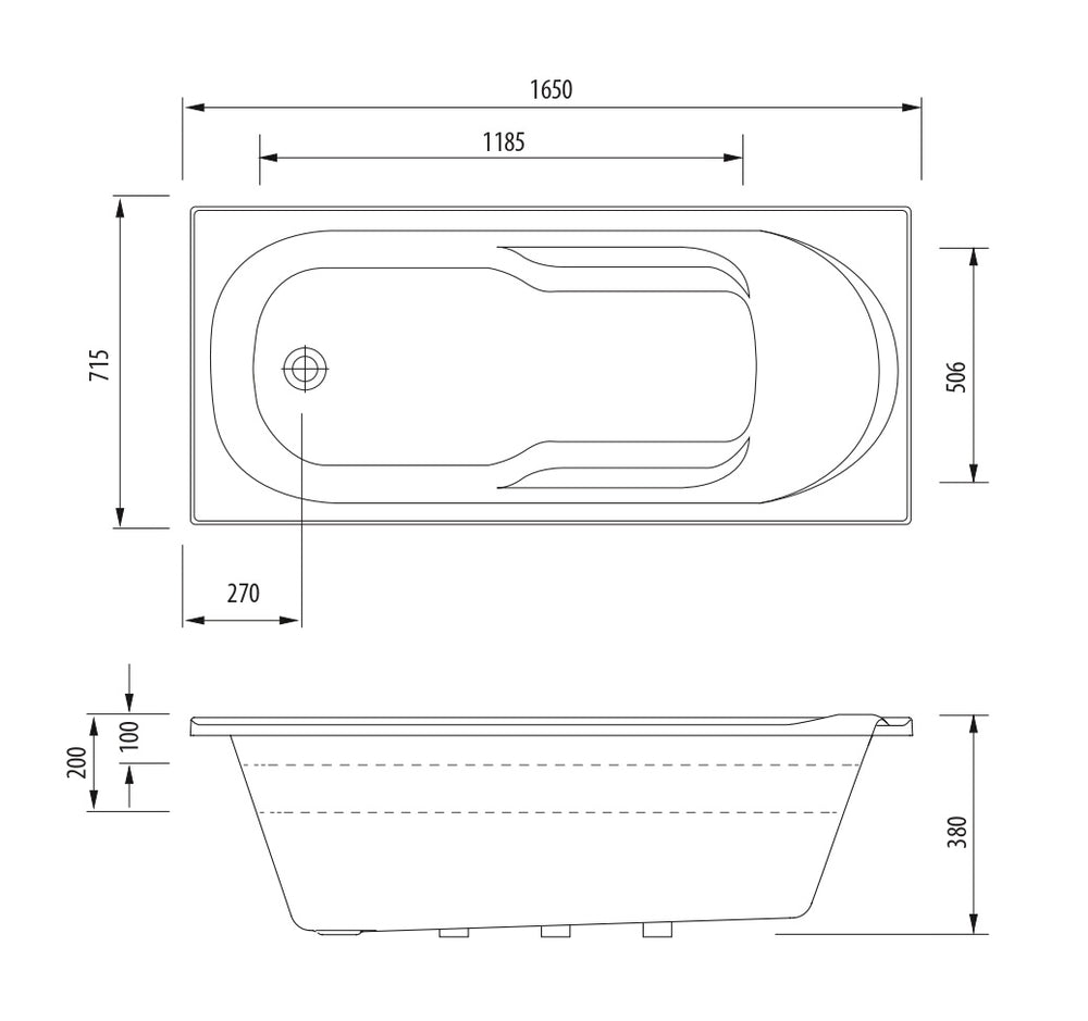 OLIVERI DUBLIN INSET BATHTUB WITH TILE BEAD HIGH GLOSS WHITE (AVAILABLE IN 1510MM AND 1650MM)