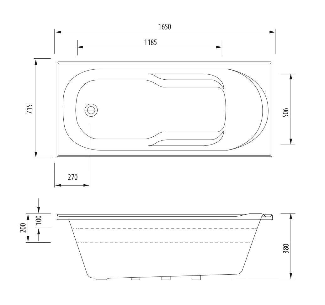 OLIVERI DUBLIN INSET BATHTUB WITH TILE BEAD HIGH GLOSS WHITE (AVAILABLE IN 1510MM AND 1650MM)