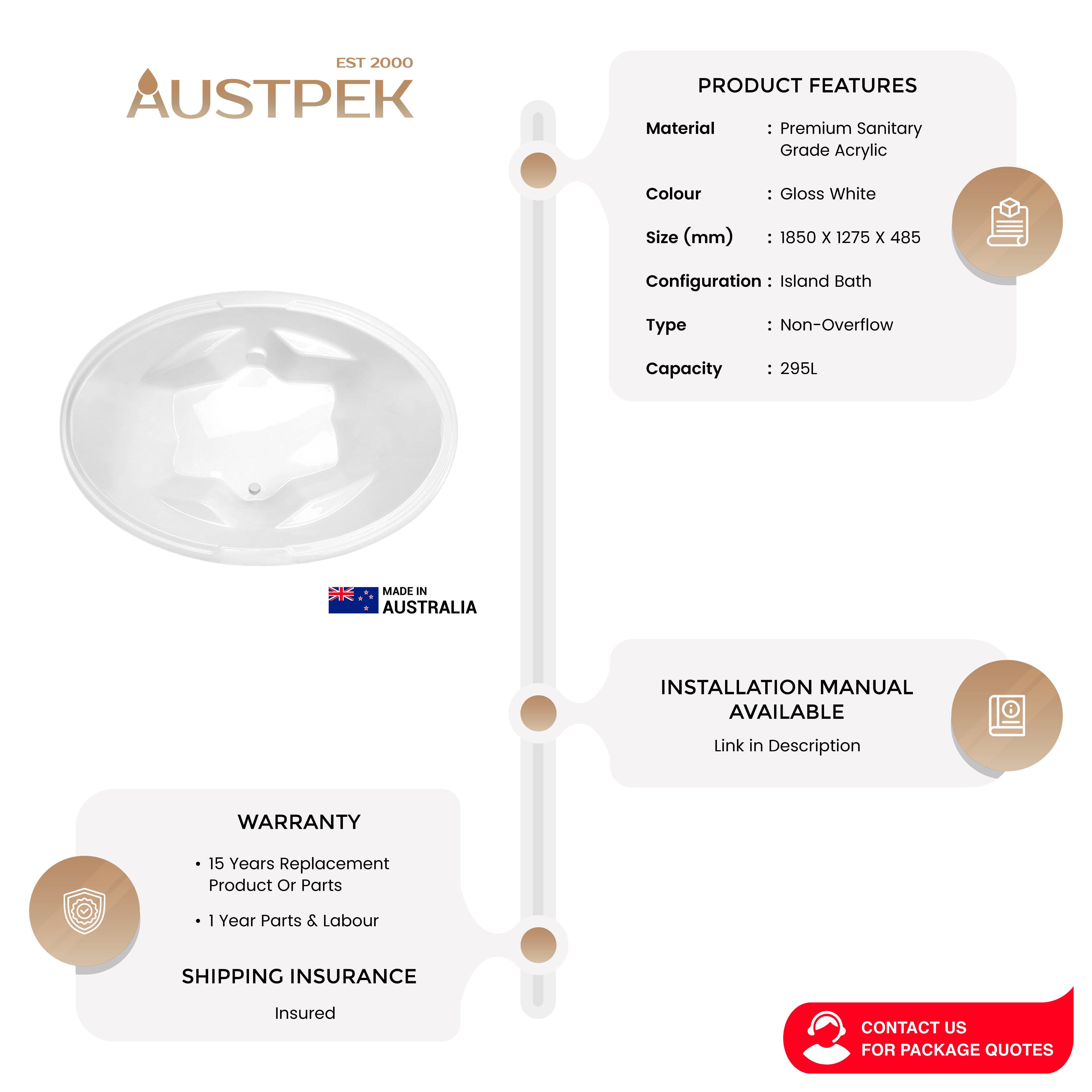 DECINA DUO ISLAND BATH GLOSS WHITE 1850MM