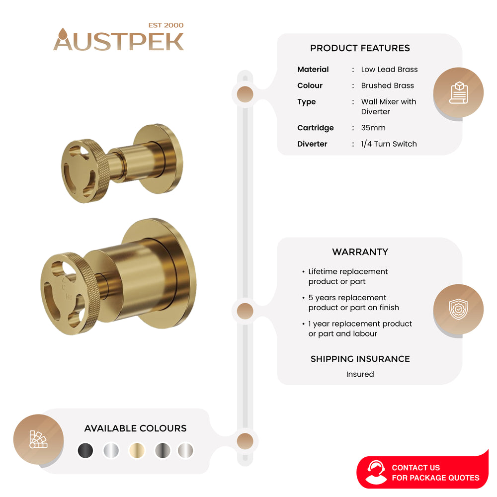 LINSOL DYNAMIK 2-PLATES WALL MIXER WITH DIVERTER BRUSHED BRASS