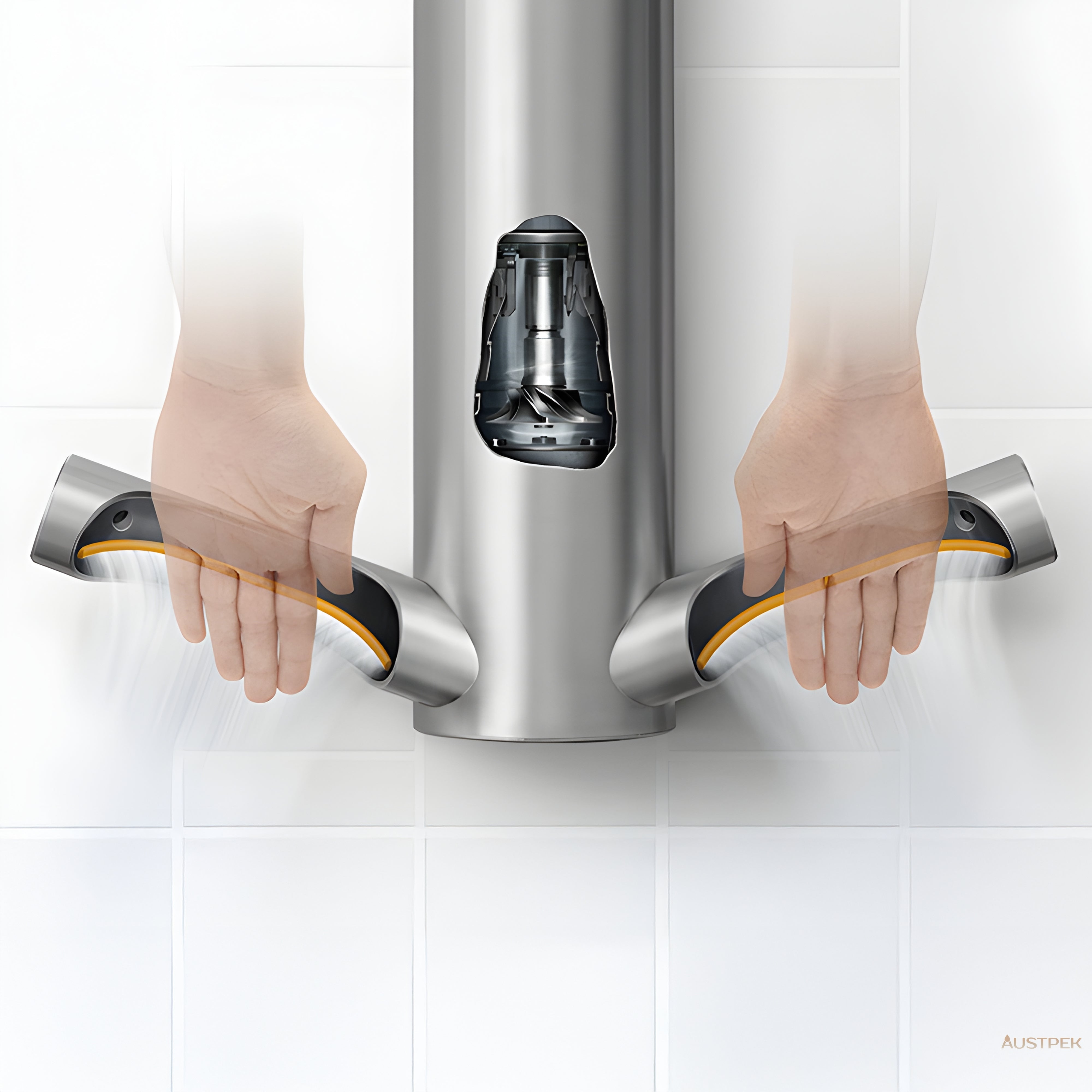 DYSON AIRBLADE 9KJ SENSOR HAND DRYER BRUSHED STAINLESS STEEL 500MM X 450MM