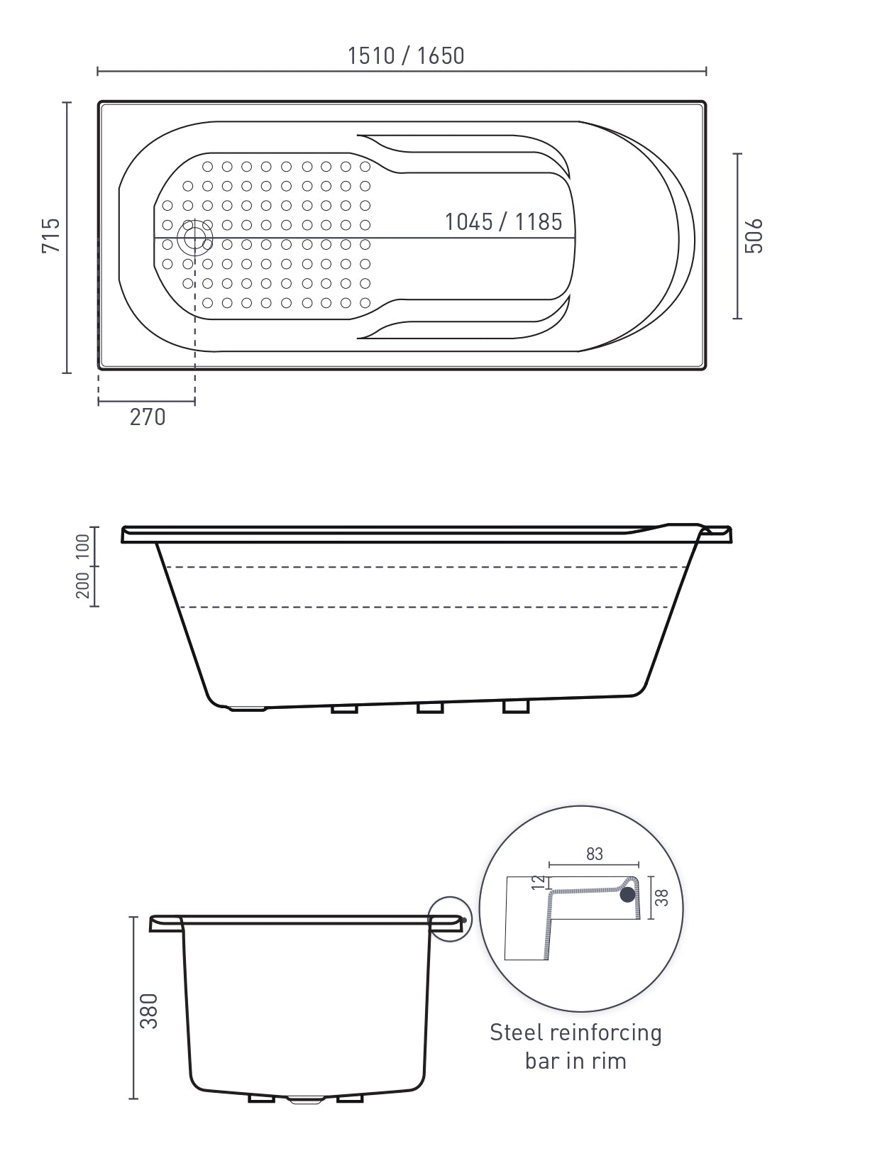 DECINA BAMBINO INSET BATH GLOSS WHITE (AVAILABLE IN 1510MM AND 1650MM)