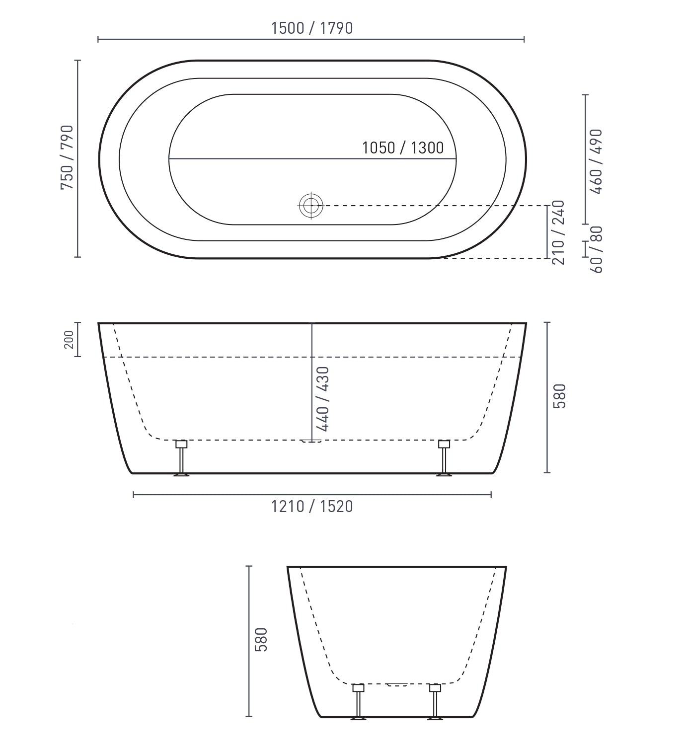 DECINA COOL FREESTANDING BATH GLOSS WHITE (AVAILABLE IN 1500MM AND 1790MM)