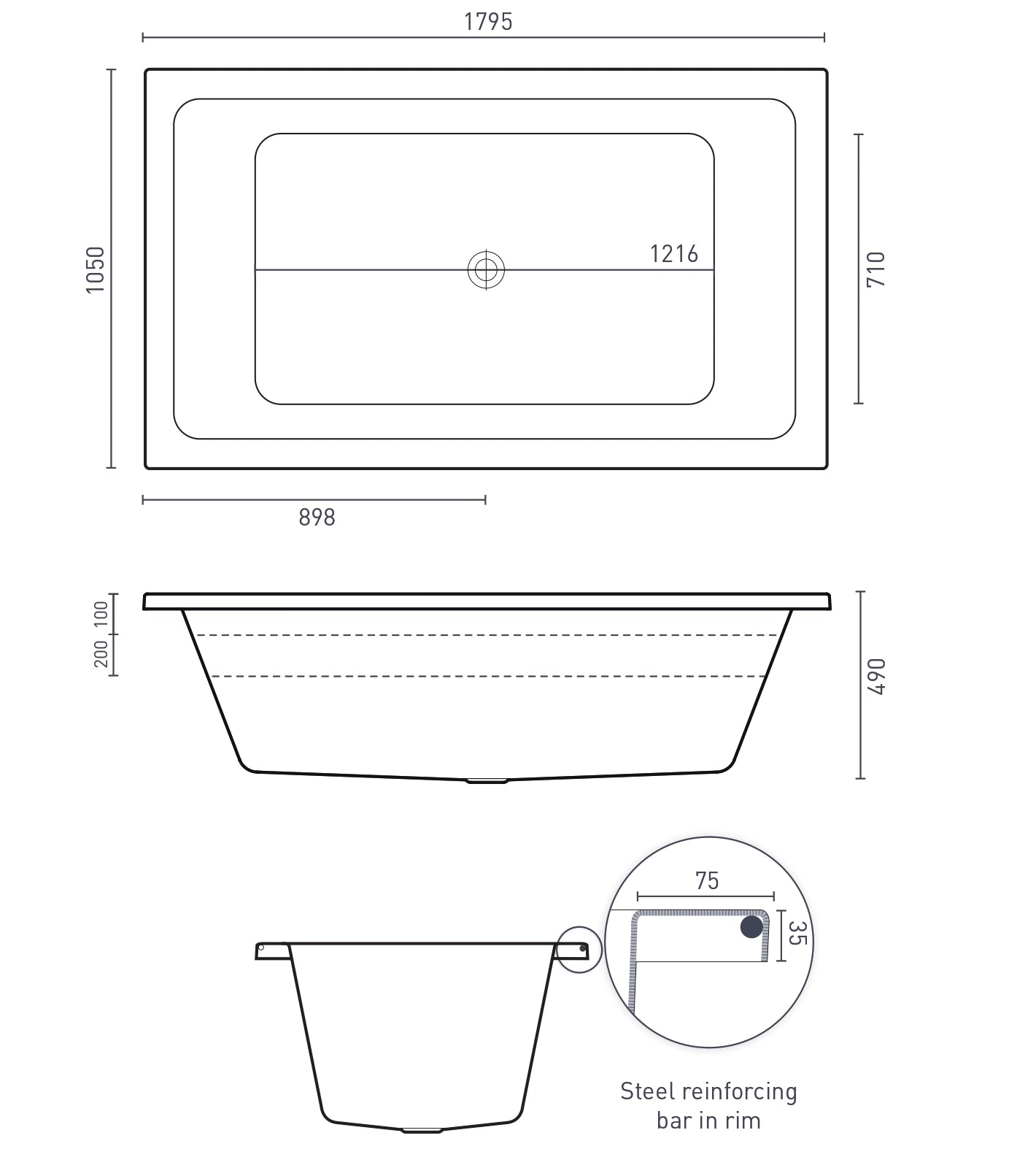 DECINA LAGO ISLAND BATH GLOSS WHITE 1795MM