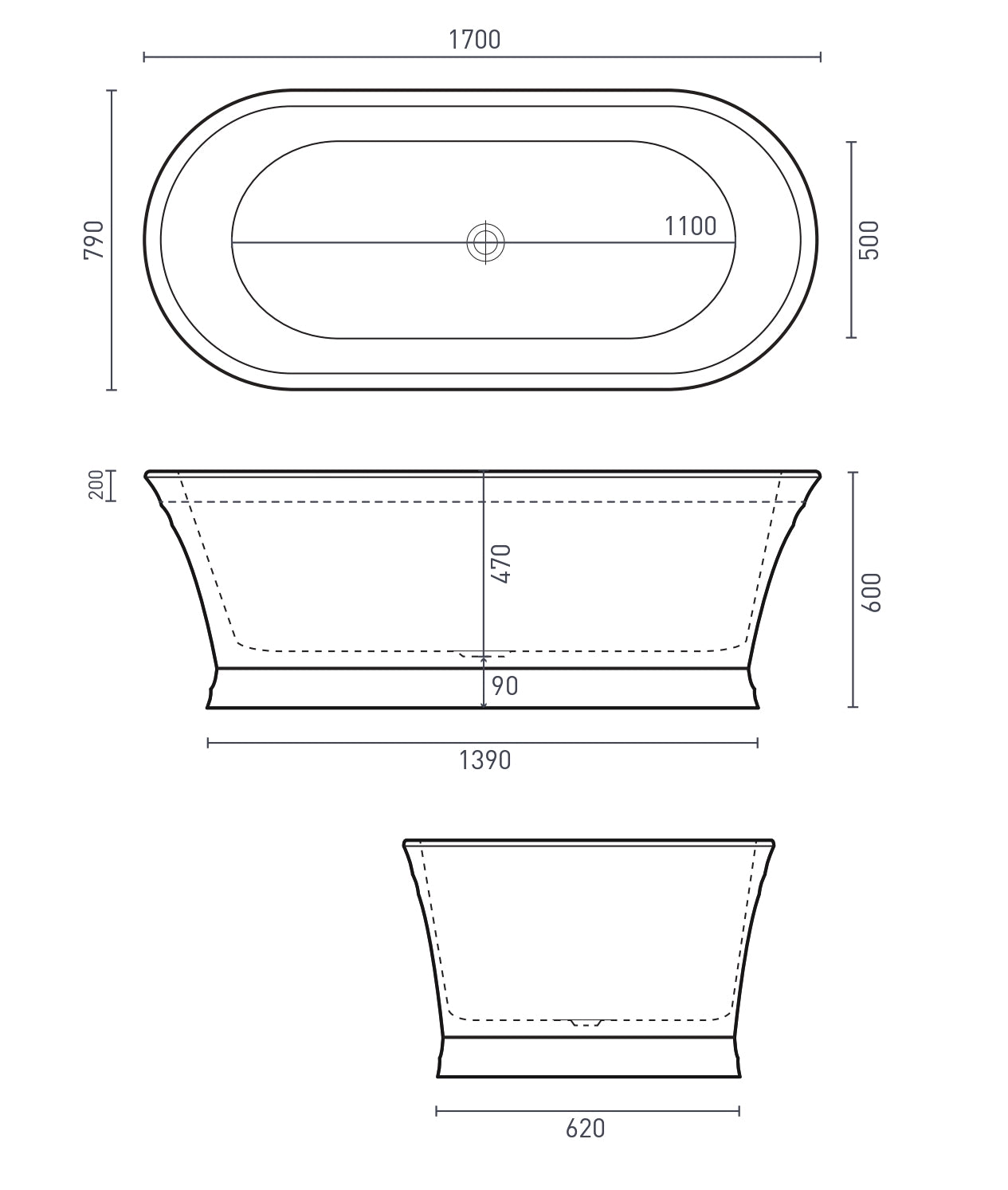 DECINA REGENT FREESTANDING BATHTUB GLOSS WHITE 1700MM