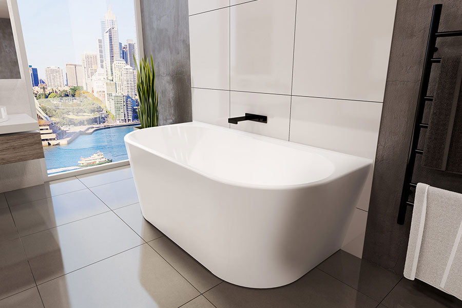 DECINA ALEGRA BACK-TO-WALL FREESTANDING BATH GLOSS WHITE (AVAILABLE IN 1400MM, 1500MM AND 1700MM)