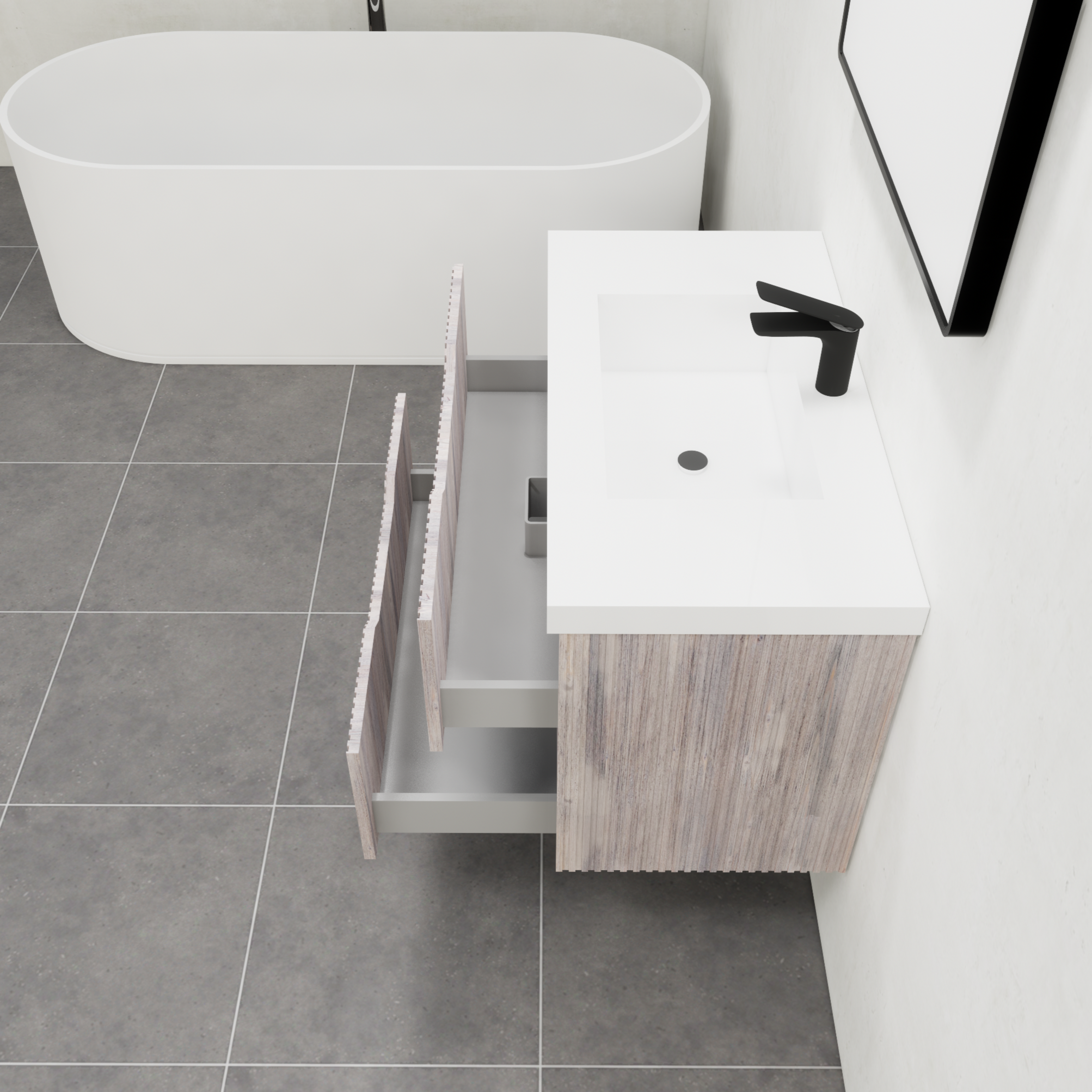 RIVA BALI WHITE OAK 900MM SINGLE BOWL WALL HUNG VANITY