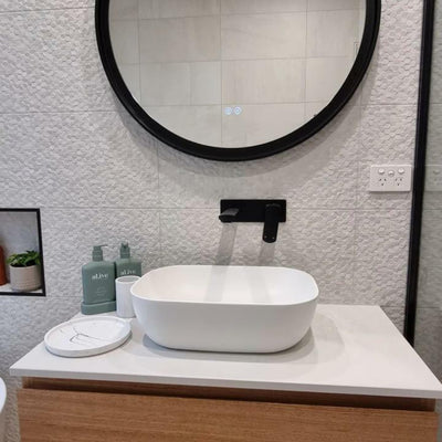 REMER ECLIPSE ROUND FRAMED LED MIRROR WITH DEMISTER MATTE BLACK 800X800MM