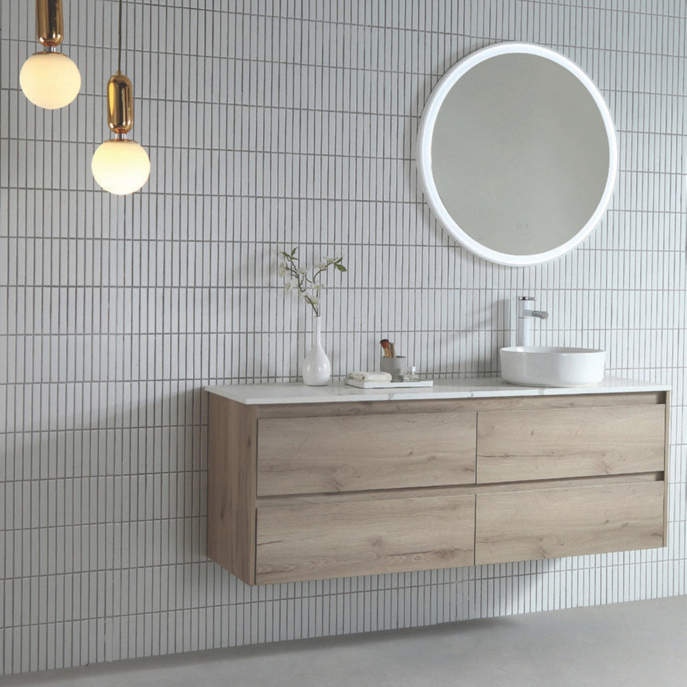 REMER ECLIPSE ROUND FRAMED LED MIRROR WITH DIMMER & DEMISTER MATTE WHITE 800X800MM