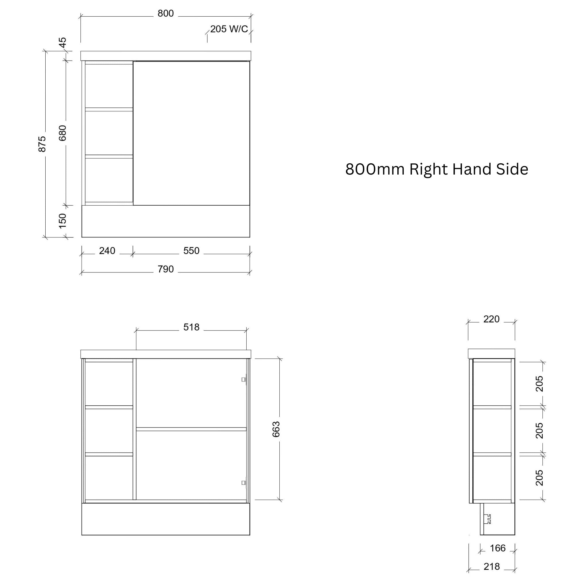 TIMBERLINE EADIE 800MM SPACE SAVING SINGLE BOWL CUSTOM FLOOR STANDING VANITY