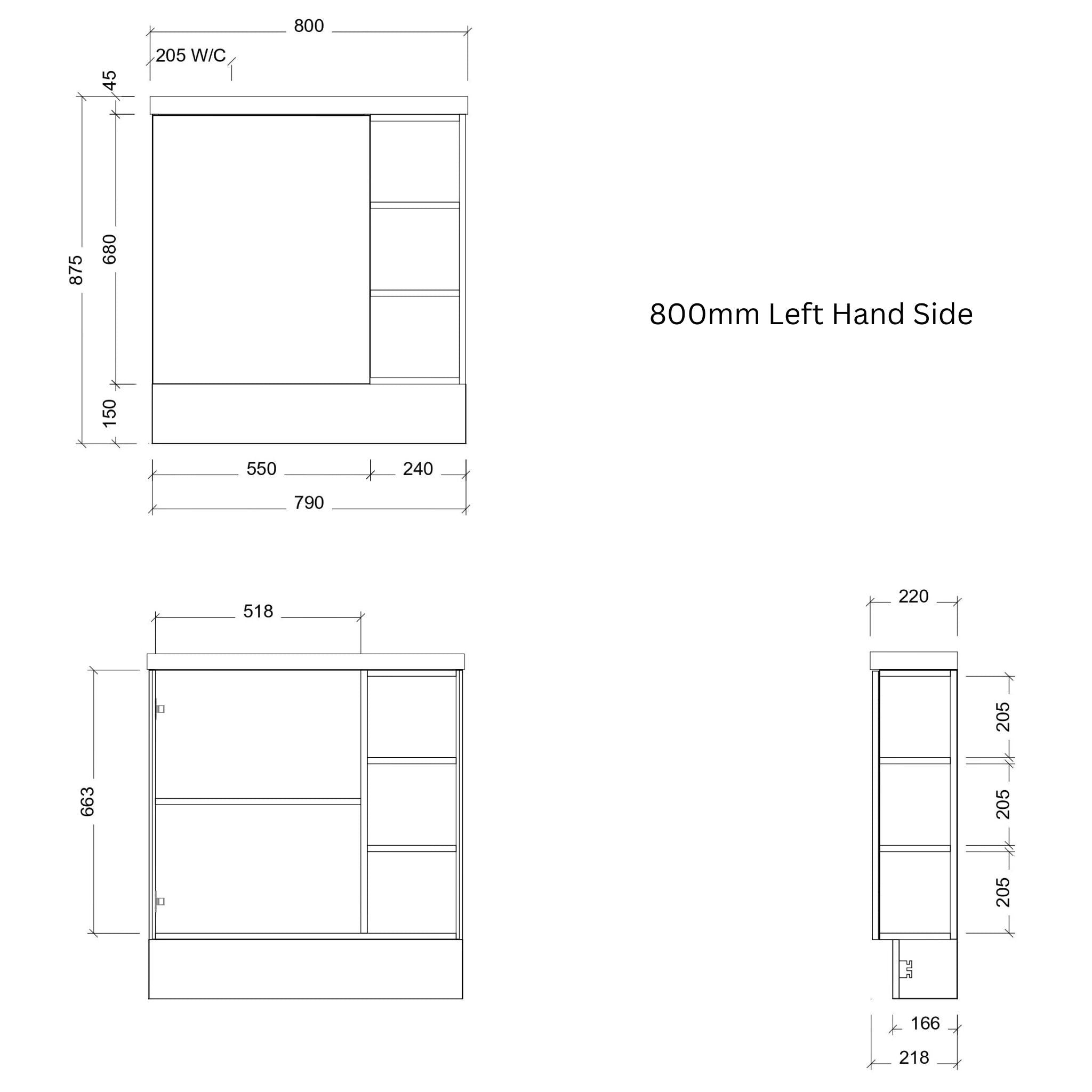 TIMBERLINE EADIE 800MM SPACE SAVING SINGLE BOWL CUSTOM FLOOR STANDING VANITY
