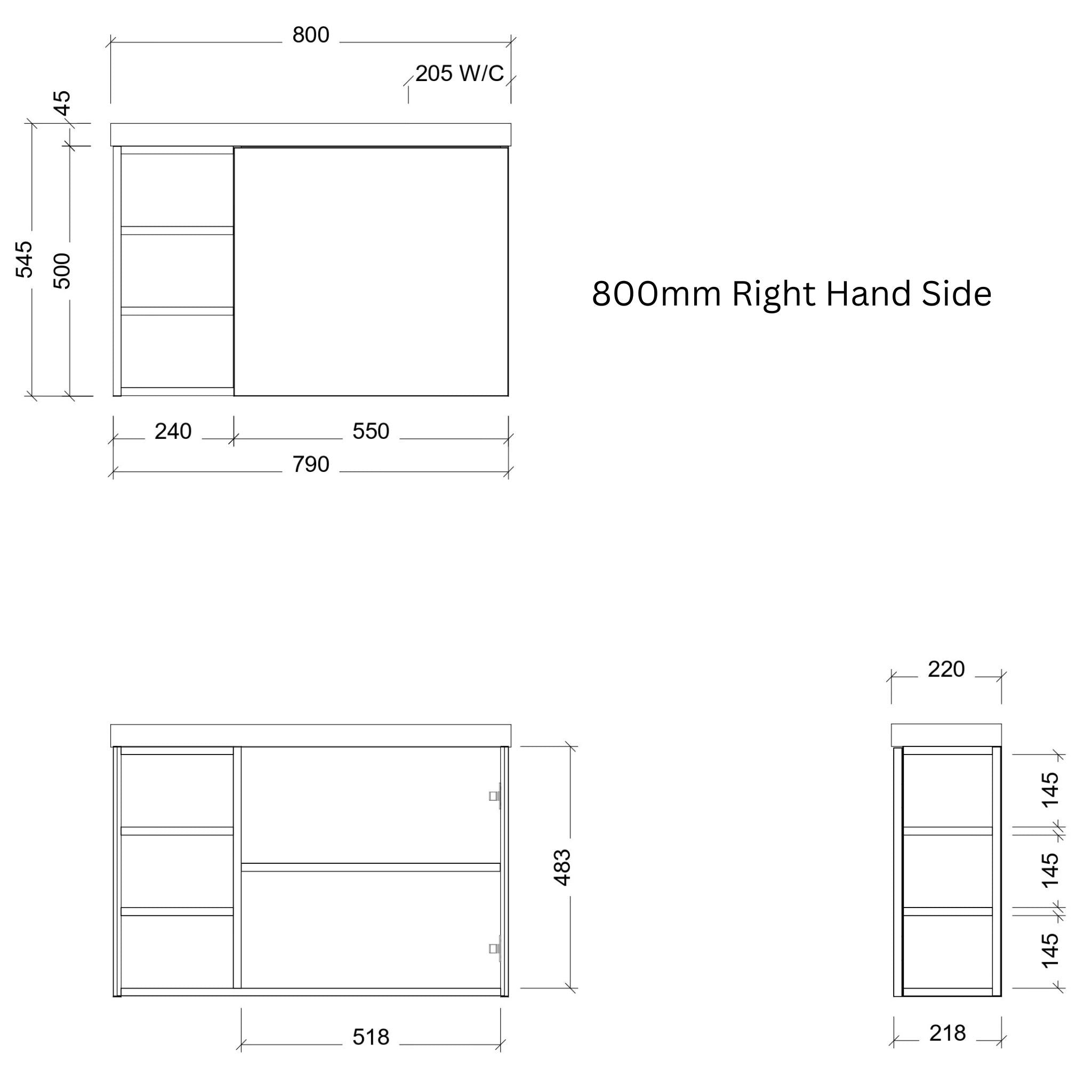 TIMBERLINE EADIE 800MM SPACE SAVING SINGLE BOWL CUSTOM WALL HUNG VANITY