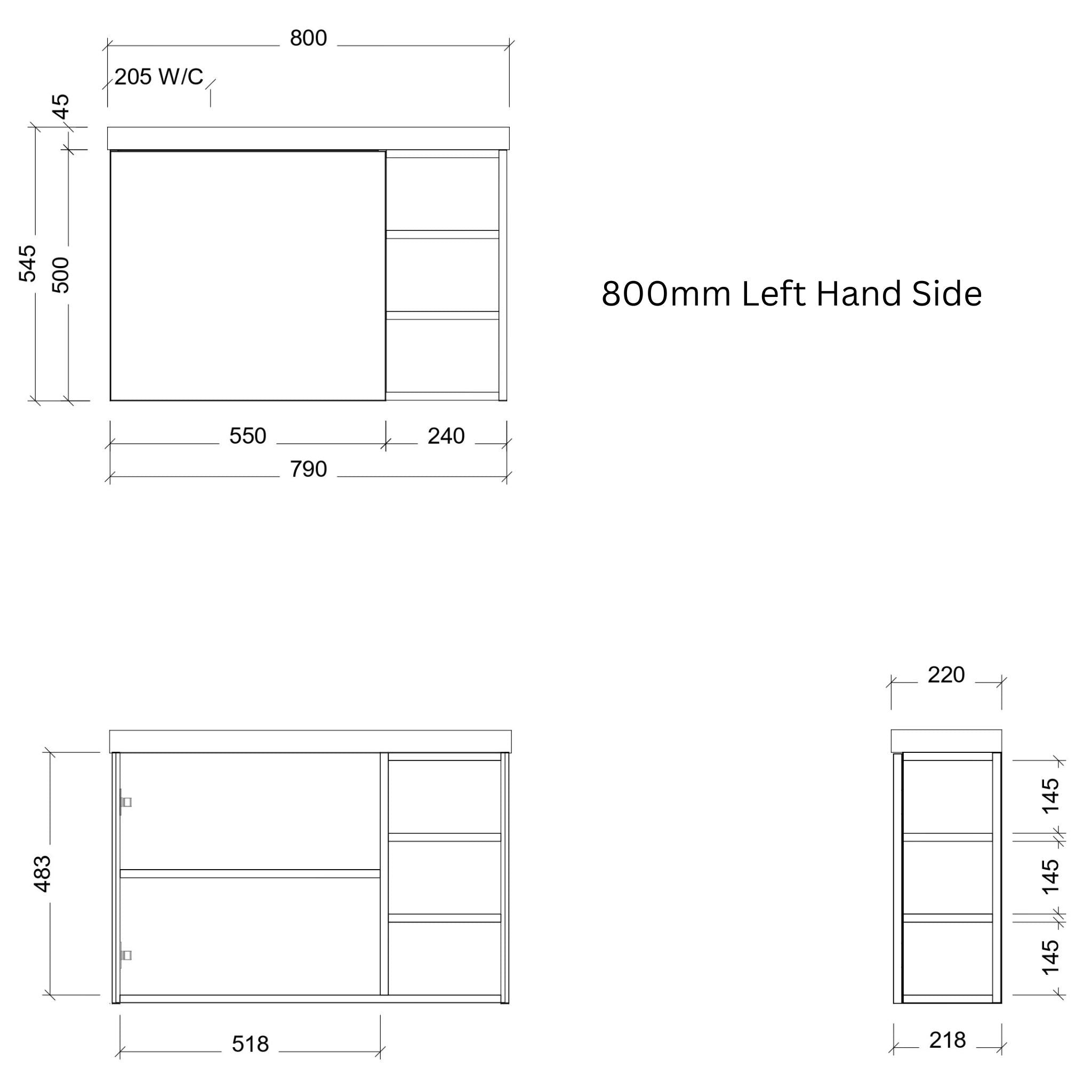TIMBERLINE EADIE 800MM SPACE SAVING SINGLE BOWL CUSTOM WALL HUNG VANITY