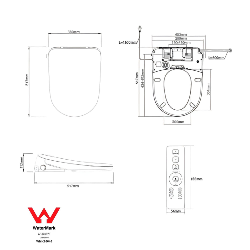 INSPIRE ALZANO RIMLESS WALL-FACED TOILET PAN AND SPA SMART BIDET SEAT WITH REMOTE CONTROL D-SHAPE GLOSS WHITE