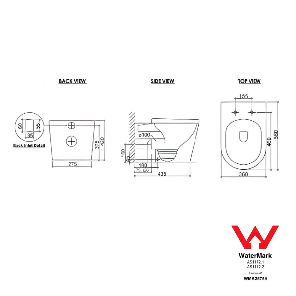 INSPIRE ALZANO RIMLESS WALL-FACED TOILET PAN AND SPA SMART BIDET SEAT WITH REMOTE CONTROL D-SHAPE GLOSS WHITE