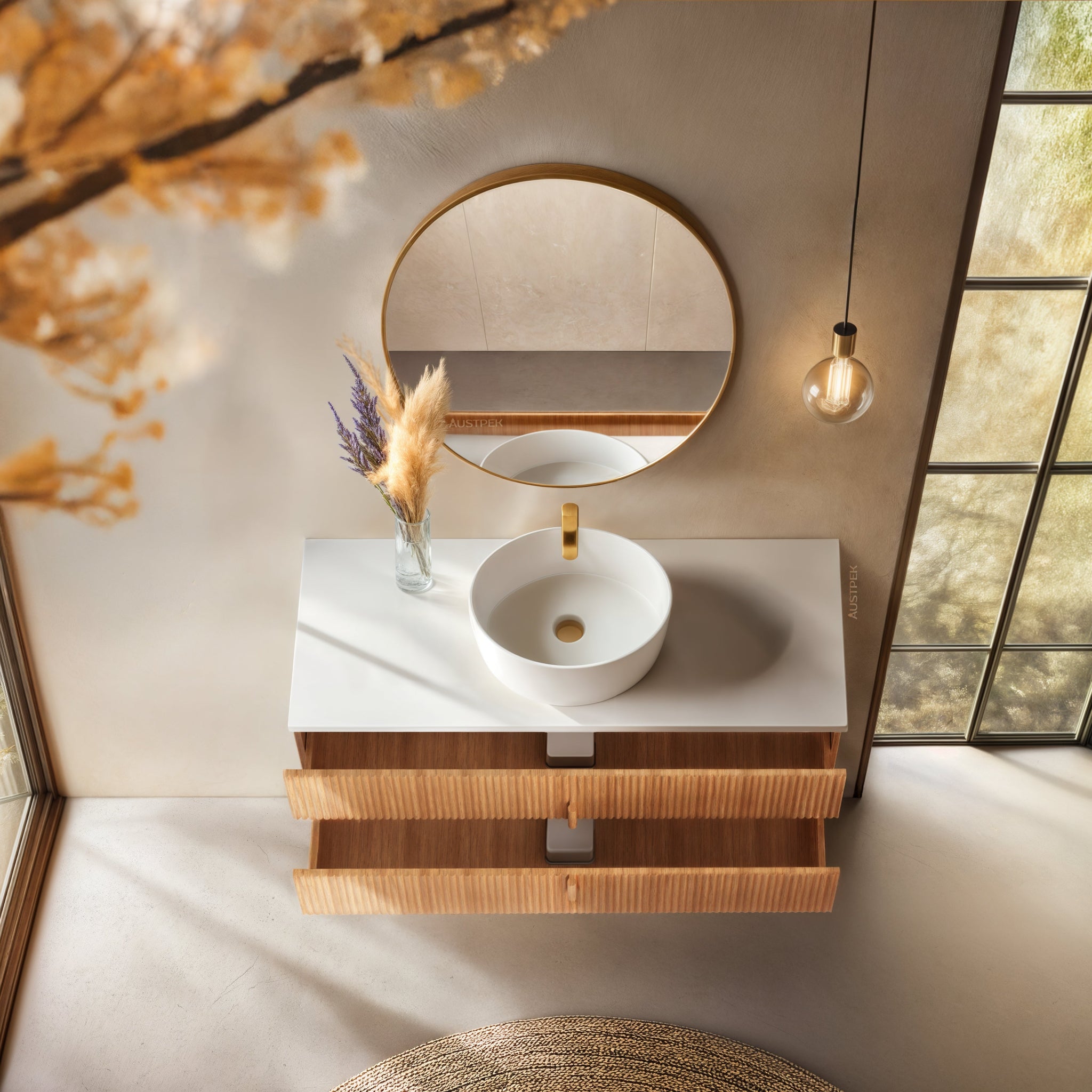 ORIO EDEN LIGHT WALNUT 1200MM SINGLE BOWL WALL HUNG VANITY