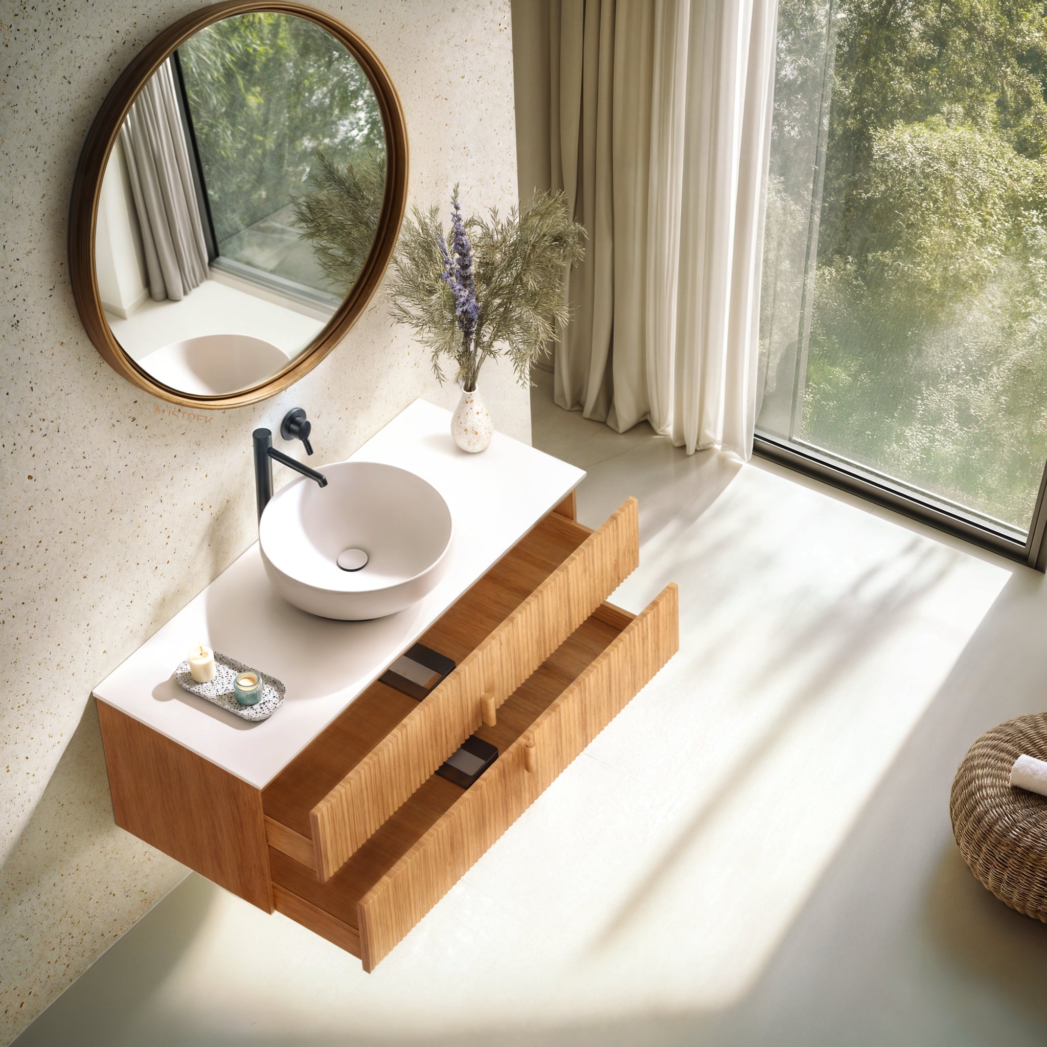ORIO EDEN LIGHT WALNUT 1200MM SINGLE BOWL WALL HUNG VANITY