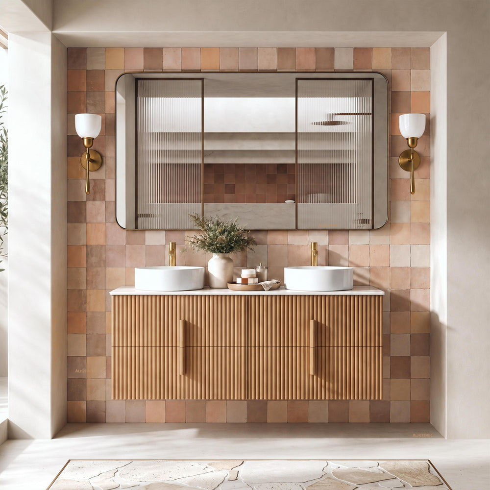 ORIO EDEN LIGHT WALNUT 1500MM DOUBLE BOWL WALL HUNG VANITY