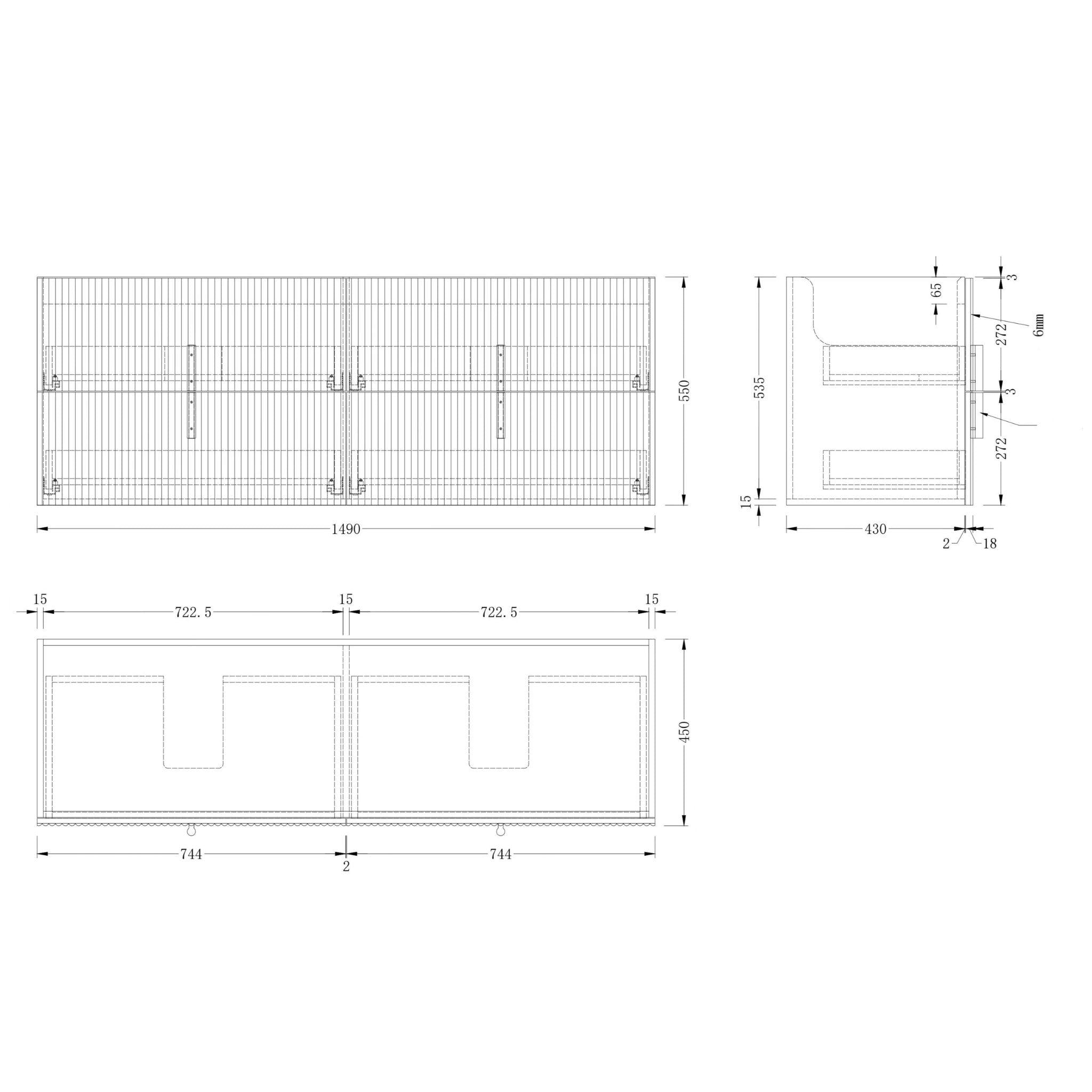 ORIO EDEN MATTE WHITE 1500MM DOUBLE BOWL WALL HUNG VANITY