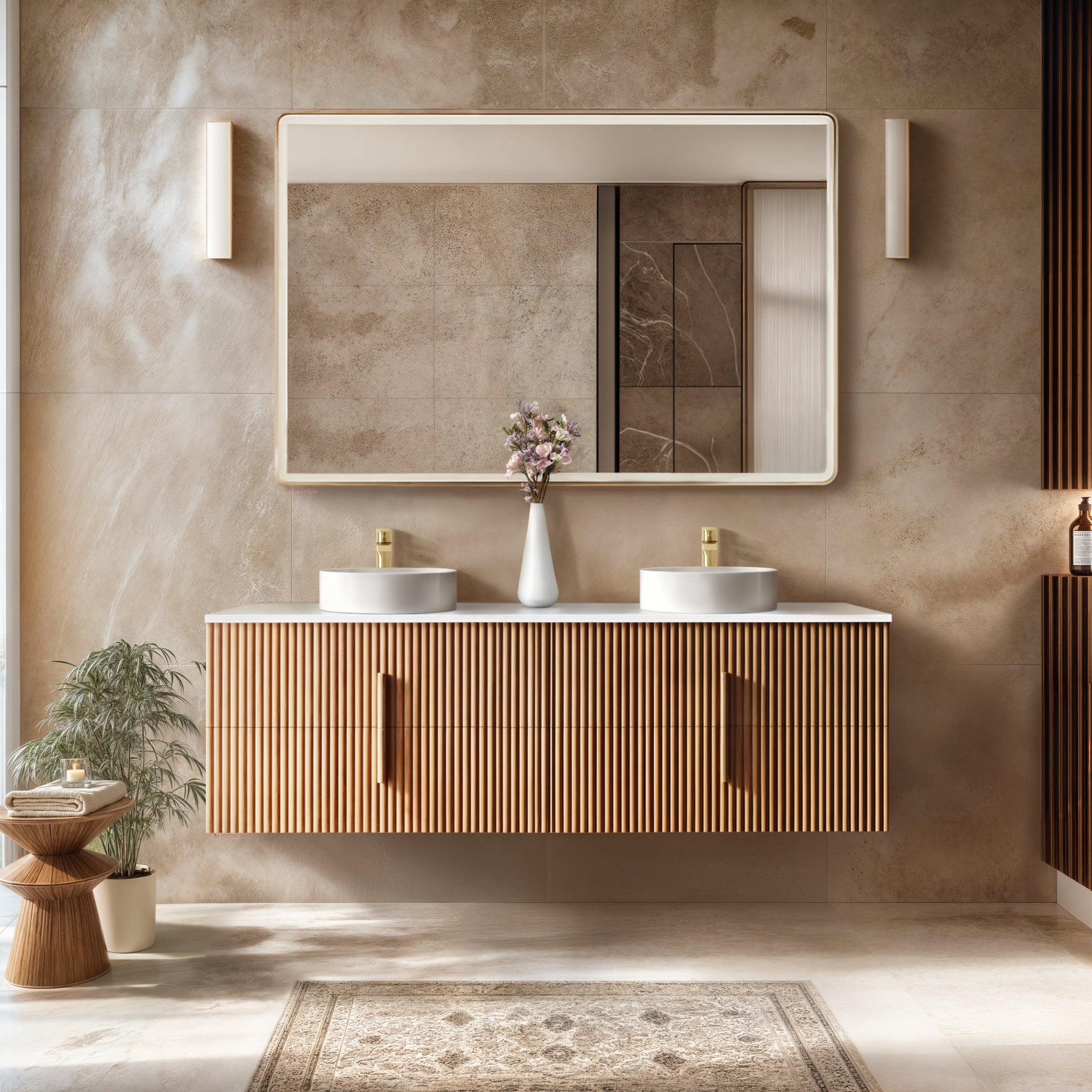 ORIO EDEN LIGHT WALNUT 1800MM DOUBLE BOWL WALL HUNG VANITY