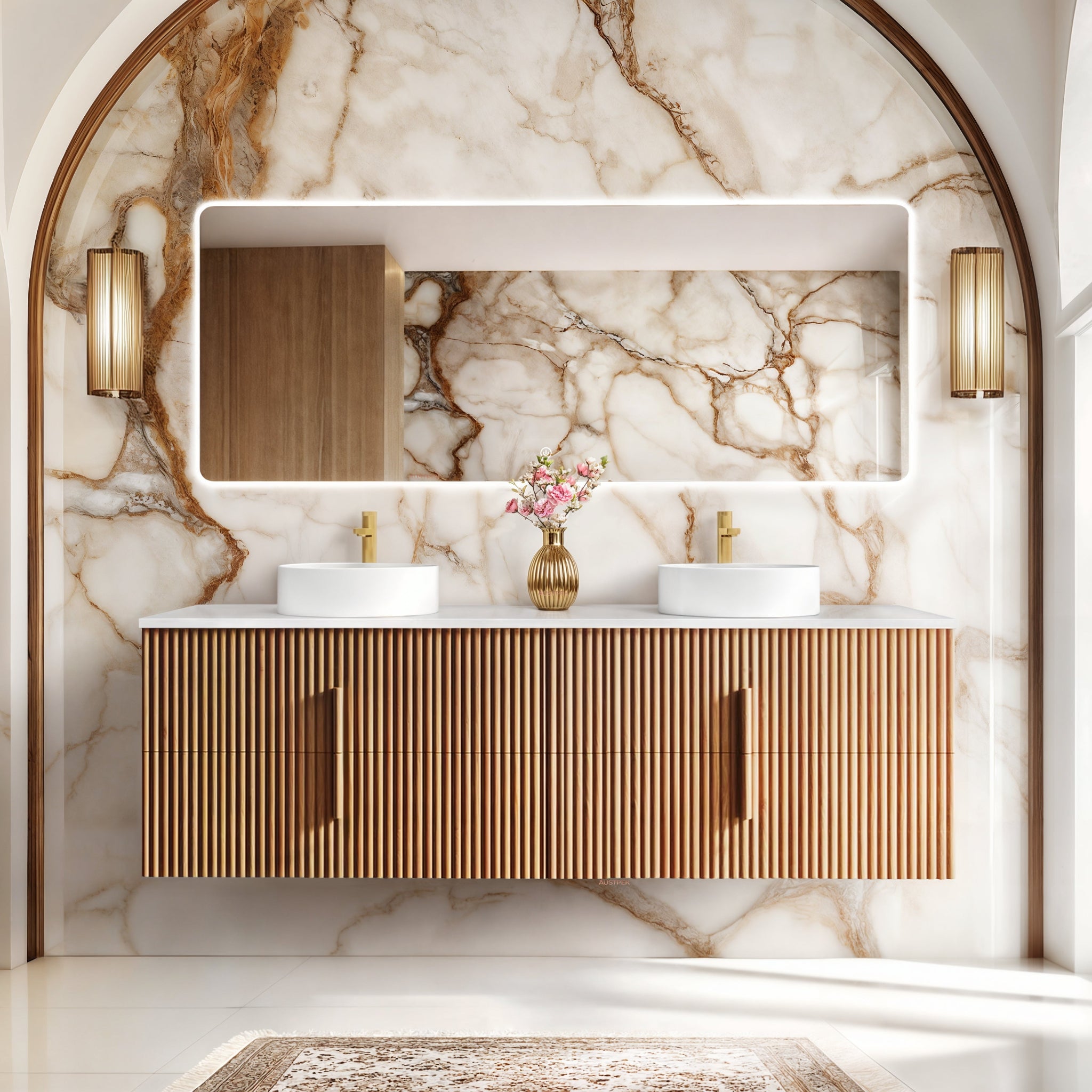 ORIO EDEN LIGHT WALNUT 1800MM DOUBLE BOWL WALL HUNG VANITY