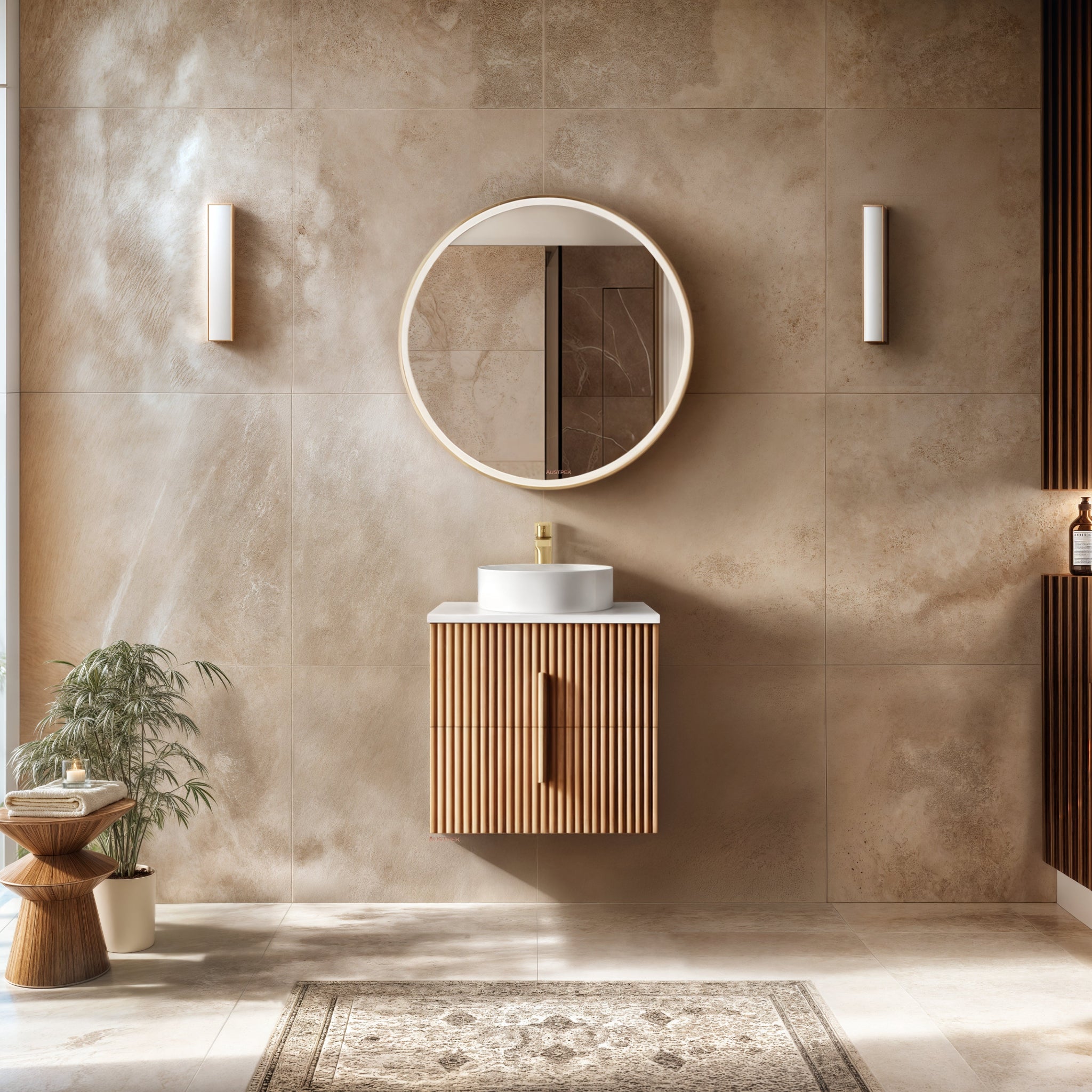 ORIO EDEN LIGHT WALNUT 600MM SINGLE BOWL WALL HUNG VANITY