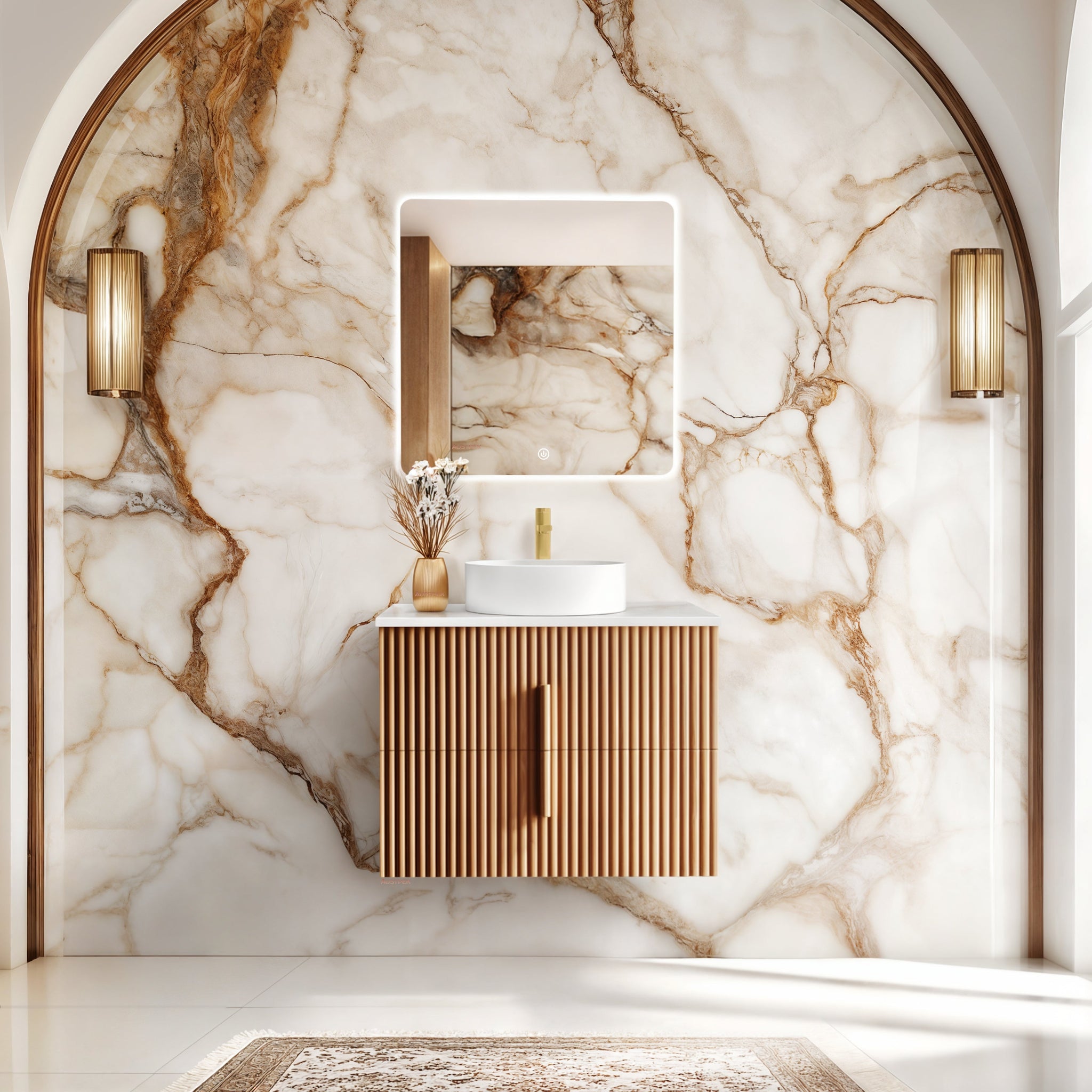 ORIO EDEN LIGHT WALNUT 750MM SINGLE BOWL WALL HUNG VANITY