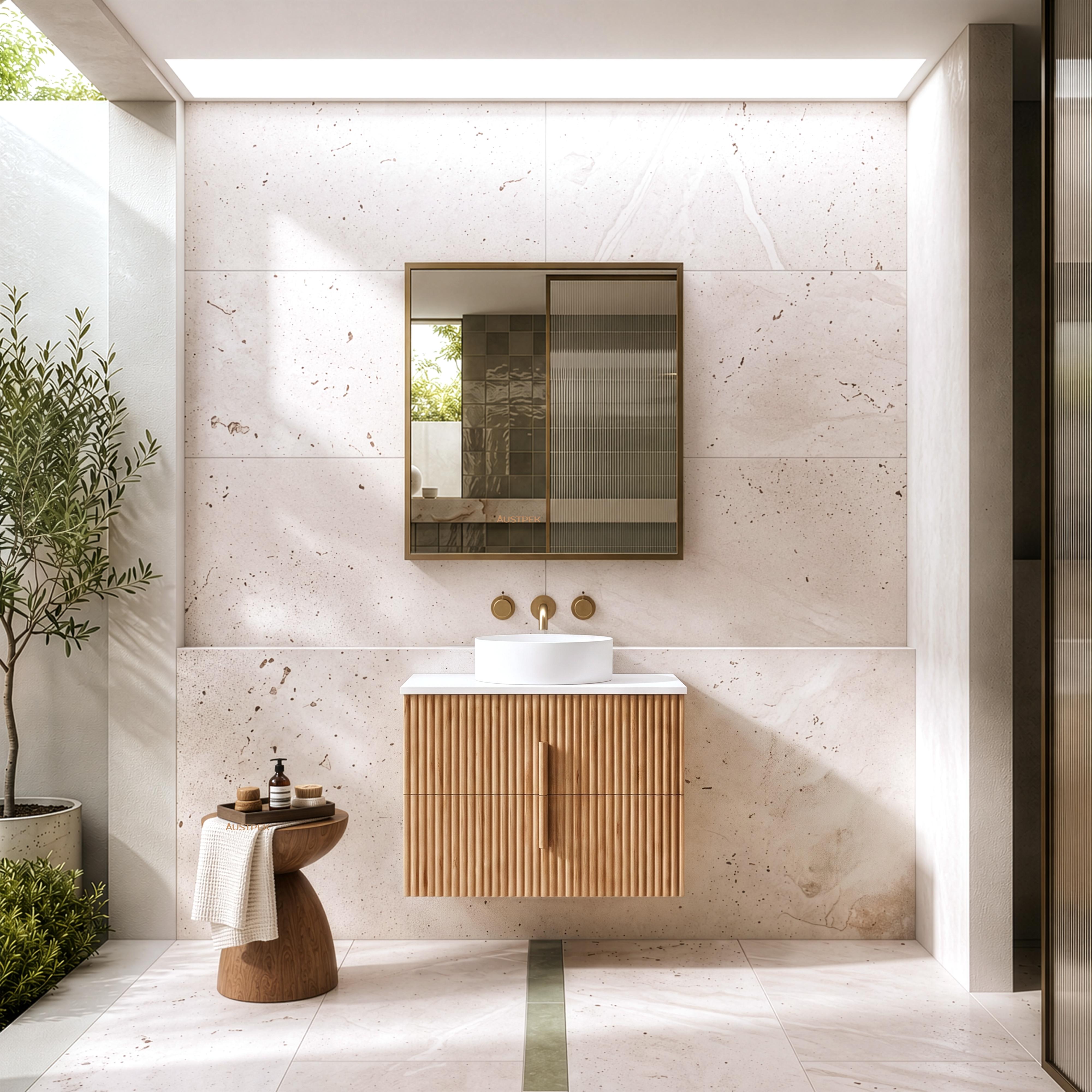 ORIO EDEN LIGHT WALNUT 750MM SINGLE BOWL WALL HUNG VANITY
