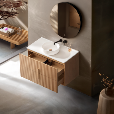 ORIO EDEN LIGHT WALNUT 900MM SINGLE BOWL WALL HUNG VANITY