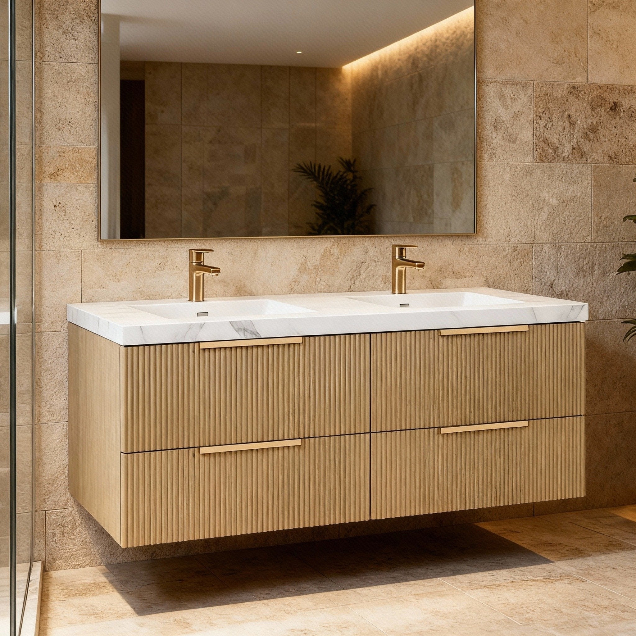 CETO EDEN PRIME OAK 1200MM DOUBLE BOWL WALL HUNG VANITY